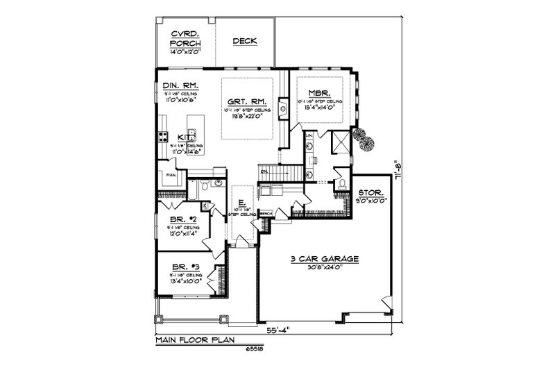 House Blueprint - Floor Plan - Main Floor for Ranch House Plan #70-1552 - 5 bed, 3 bath