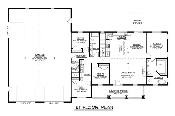 Floor Plan - Main Floor for Barndominium House Plan #1064-420 - 3 bed, 3 bath
