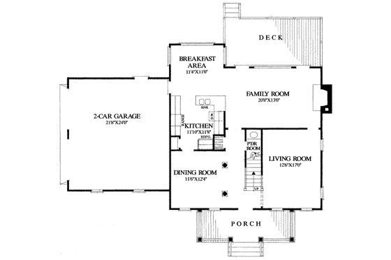 Floor Plan - Main Floor for Colonial House Plan #137-183 - 3 bed, 2 bath