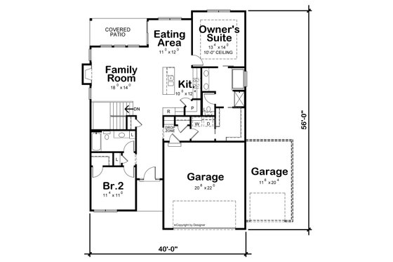 Floor Plan - Main Floor for Contemporary House Plan #20-2544 - 2 bed, 2 bath