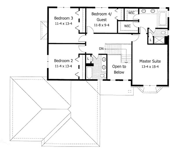 Traditional Floor Plan - Upper Floor Plan #51-124