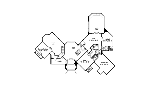 Floor Plan - Upper Floor for European House Plan #135-171 - 5 bed, 5 bath