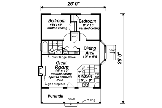 Floor Plan - Main Floor for Cottage House Plan #18-1043 - 2 bed, 1 bath