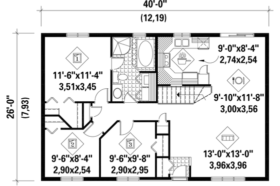 Floor Plan - Main Floor for Country House Plan #25-4830 - 3 bed, 1 bath