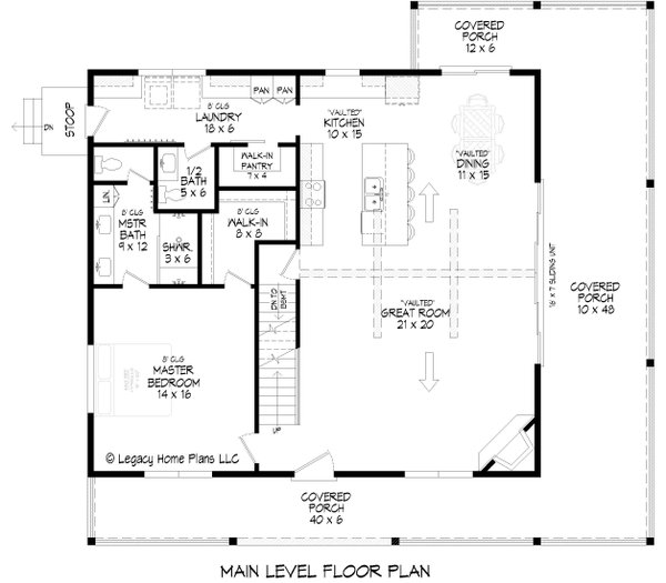 House Blueprint - Floor Plan - Main Floor for Country House Plan #932-1411 - 3 bed, 2.5 bath