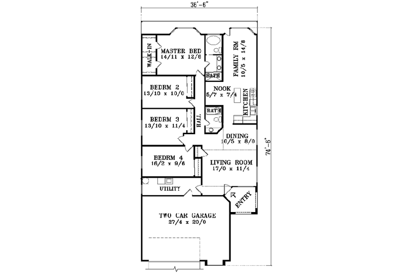 House Blueprint - Floor Plan - Main Floor for European House Plan #1-1361 - 4 bed, 2 bath
