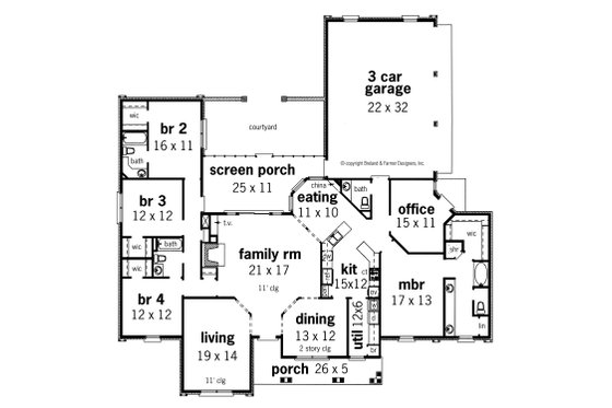 Floor Plan - Main Floor for Traditional House Plan #45-152 - 4 bed, 3.5 bath