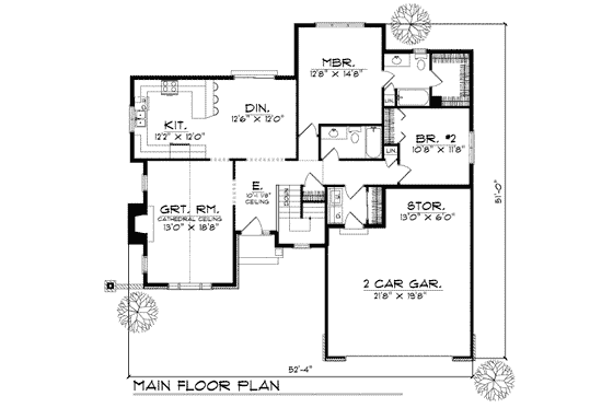 Floor Plan - Main Floor for Traditional House Plan #70-126 - 2 bed, 2 bath