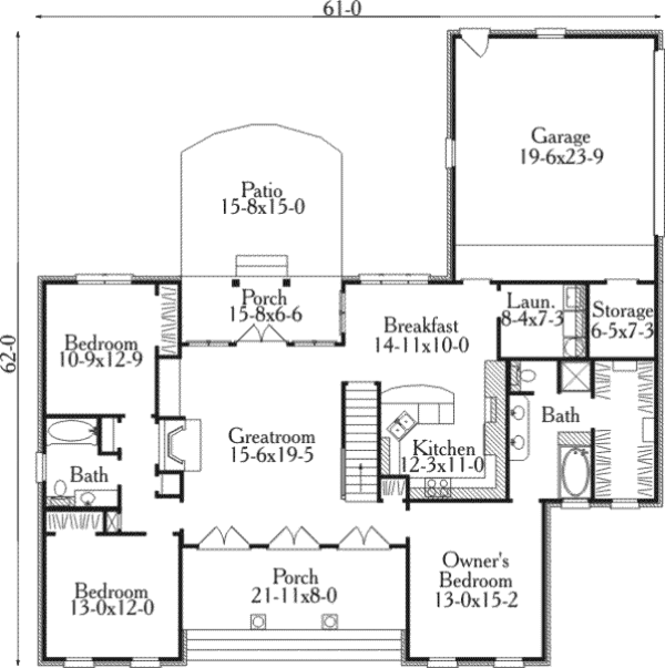 House Plan Design - Southern Floor Plan - Main Floor Plan #406-203