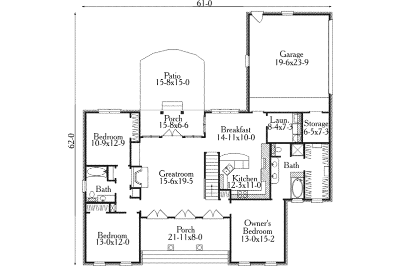 Dream House Plan - Floor Plan - Main Floor for Southern House Plan #406-203 - 3 bed, 2 bath