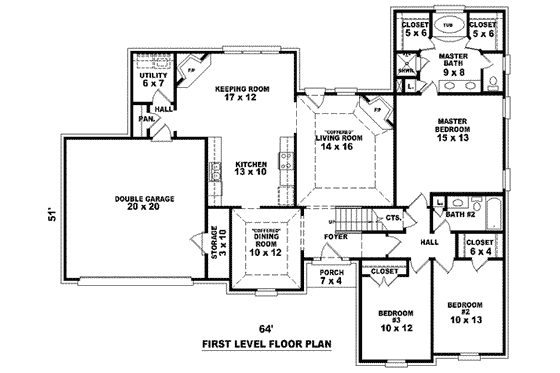 Floor Plan - Main Floor for Traditional House Plan #81-960 - 4 bed, 3 bath