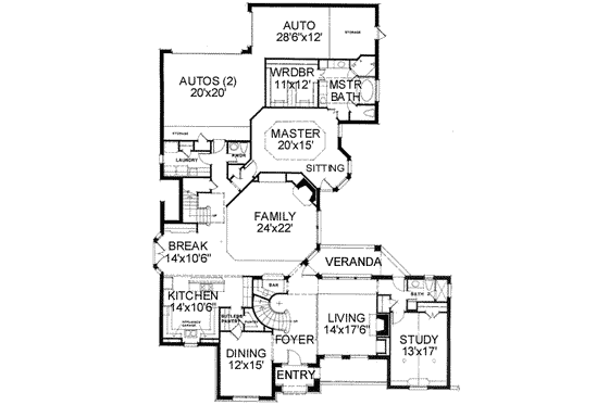 Floor Plan - Main Floor for European House Plan #141-186 - 4 bed, 4.5 bath