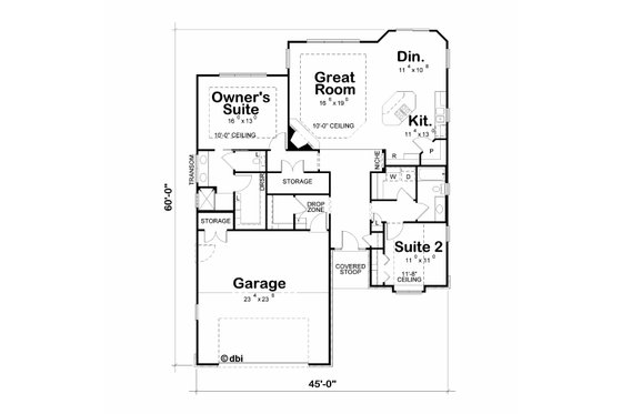 Floor Plan - Main Floor for Cottage House Plan #20-2630 - 2 bed, 2 bath