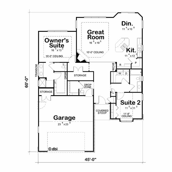 Dream House Plan - Floor Plan - Main Floor for Cottage House Plan #20-2630 - 2 bed, 2 bath
