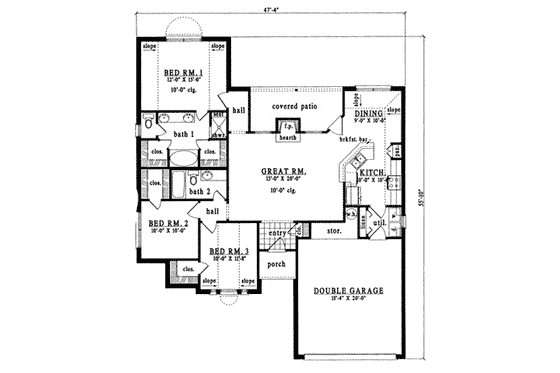 Floor Plan - Main Floor for Traditional House Plan #42-226 - 3 bed, 2 bath
