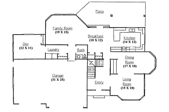 Floor Plan - Main Floor for Traditional House Plan #5-195 - 5 bed, 2.5 bath