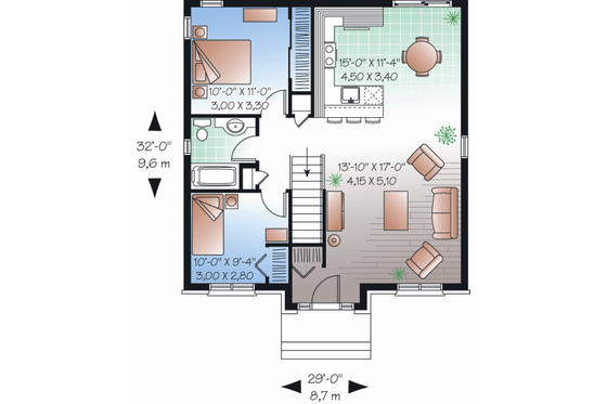 Floor Plan - Main Floor for Traditional House Plan #23-2197 - 2 bed, 1 bath