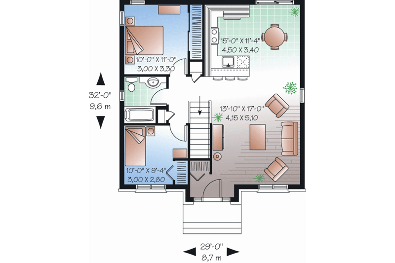 House Blueprint - Floor Plan - Main Floor for Traditional House Plan #23-2197 - 2 bed, 1 bath