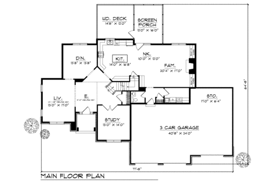 Floor Plan - Main Floor for European House Plan #70-497 - 4 bed, 2.5 bath
