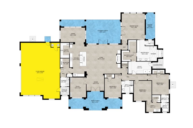 Home Plan - Floor Plan - Main Floor for European House Plan #1110-48 - 4 bed, 3.5 bath