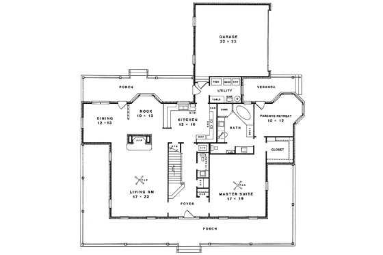Floor Plan - Main Floor for Farmhouse House Plan #14-205 - 4 bed, 2.5 bath