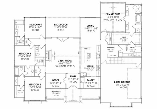 Architectural House Design - Floor Plan - Main Floor for Farmhouse House Plan #1096-215 - 4 bed, 3.5 bath