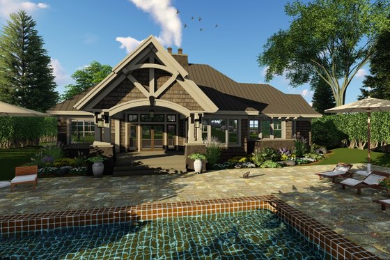 Exterior - Rear Elevation 1 for Craftsman House Plan #51-571 - 3 bed, 3 bath