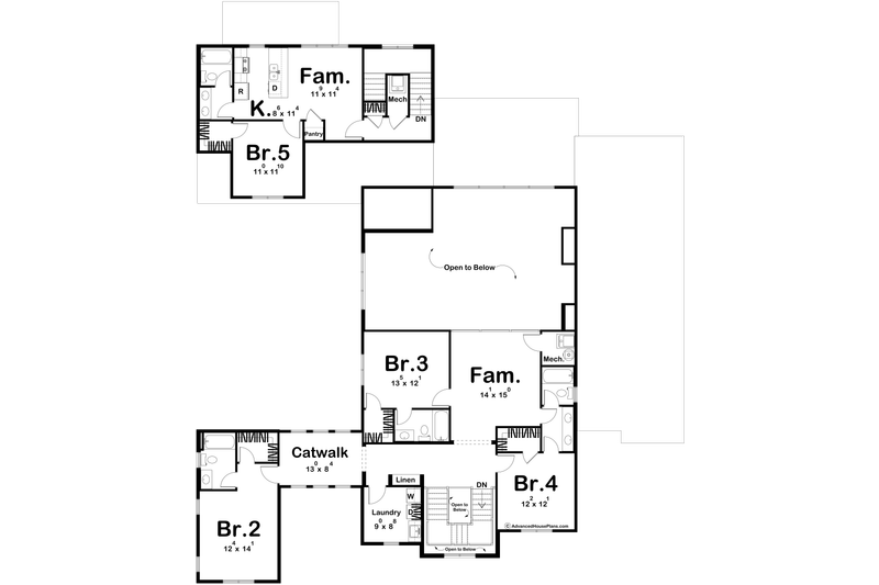 House Blueprint - Floor Plan - Upper Floor for European House Plan #455-624 - 5 bed, 5.5 bath