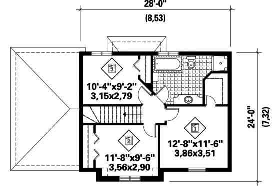 Floor Plan - Upper Floor for Traditional House Plan #25-4783 - 3 bed, 1 bath