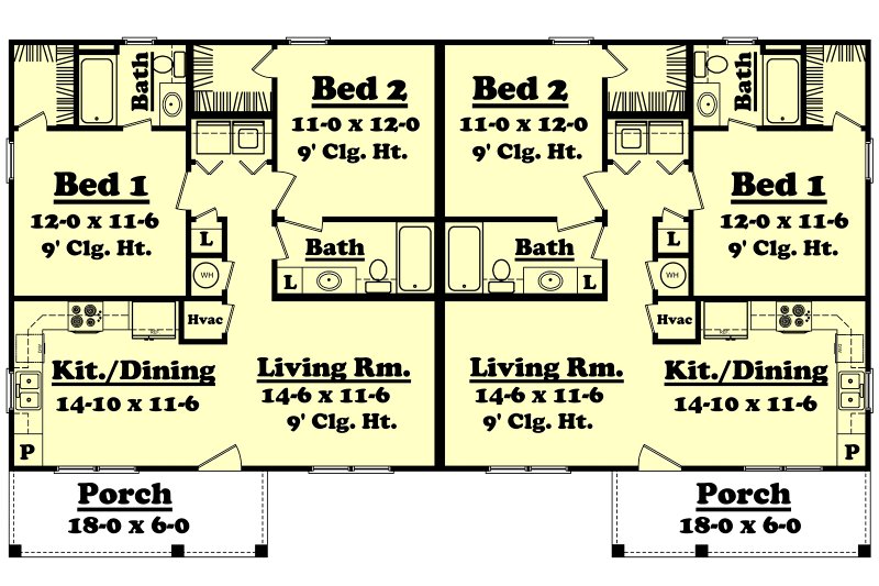 Home Plan - 1800 square foot duplex ranch home