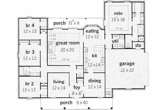 Floor Plan - Main Floor for Traditional House Plan #16-168 - 4 bed, 2.5 bath