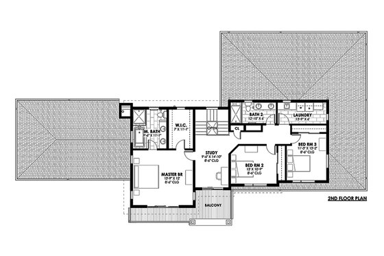 Floor Plan - Upper Floor for Contemporary House Plan #1042-19 - 4 bed, 3.5 bath