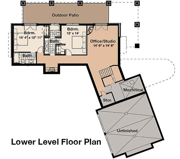 Craftsman Floor Plan - Lower Floor Plan #908-1
