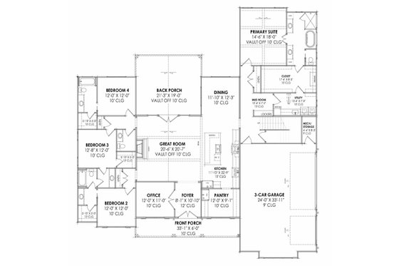 Floor Plan - Main Floor for Farmhouse House Plan #1096-128 - 4 bed, 3.5 bath
