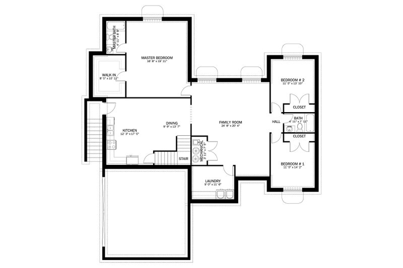 House Blueprint - Floor Plan - Lower Floor for Traditional House Plan #1060-174 - 3 bed, 2 bath
