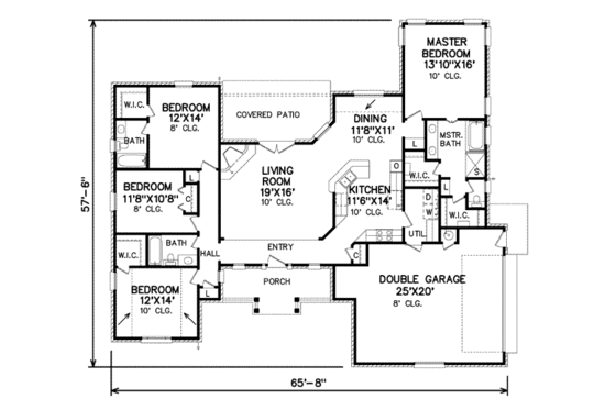 Floor Plan - Main Floor for European House Plan #65-398 - 4 bed, 3 bath