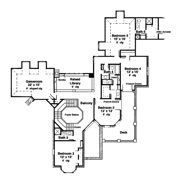 House Blueprint - European Floor Plan - Upper Floor Plan #410-129