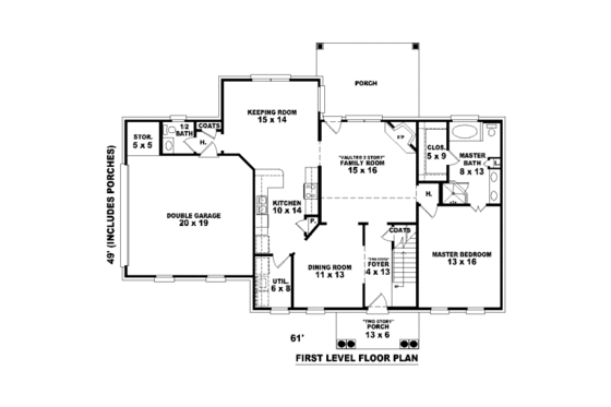 Floor Plan - Main Floor for Classical House Plan #81-13650 - 4 bed, 3.5 bath