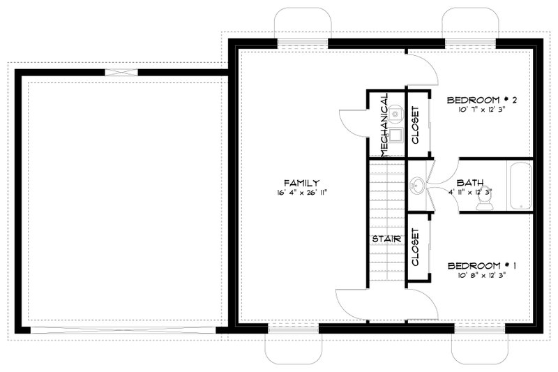 House Blueprint - Floor Plan - Lower Floor for Traditional House Plan #1060-440 - 3 bed, 2.5 bath