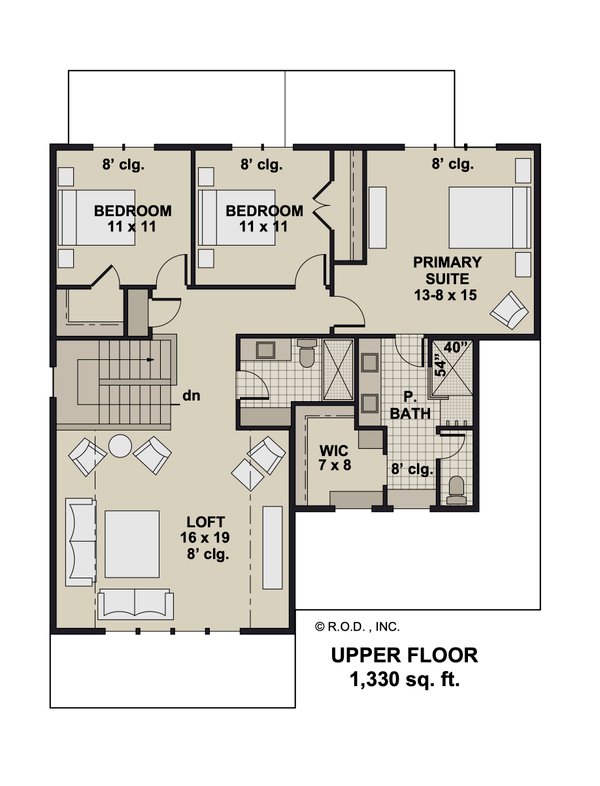 House Blueprint - Farmhouse Floor Plan - Upper Floor Plan #51-1354