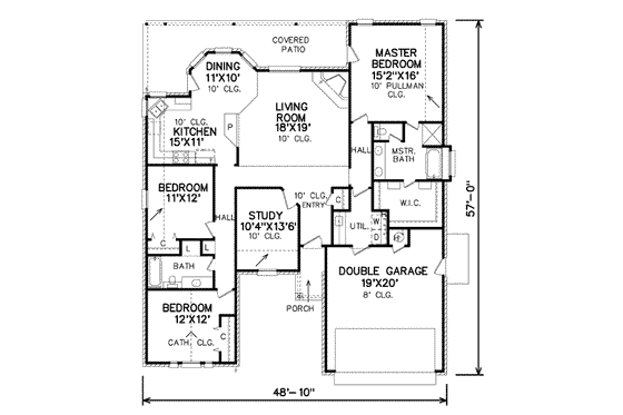 Floor Plan - Main Floor for Traditional House Plan #65-396 - 3 bed, 2 bath