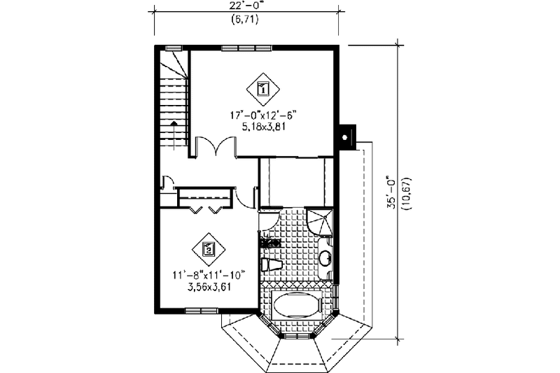 House Design - Floor Plan - Upper Floor for European House Plan #25-2296 - 2 bed, 2 bath