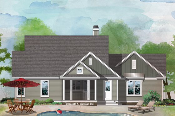 Exterior - Rear Elevation for Ranch House Plan #929-1067 - 3 bed, 2 bath
