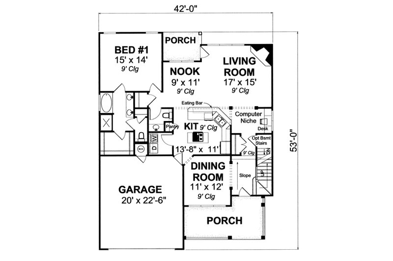 Architectural House Design - Floor Plan - Main Floor for Traditional House Plan #513-2052 - 3 bed, 2.5 bath