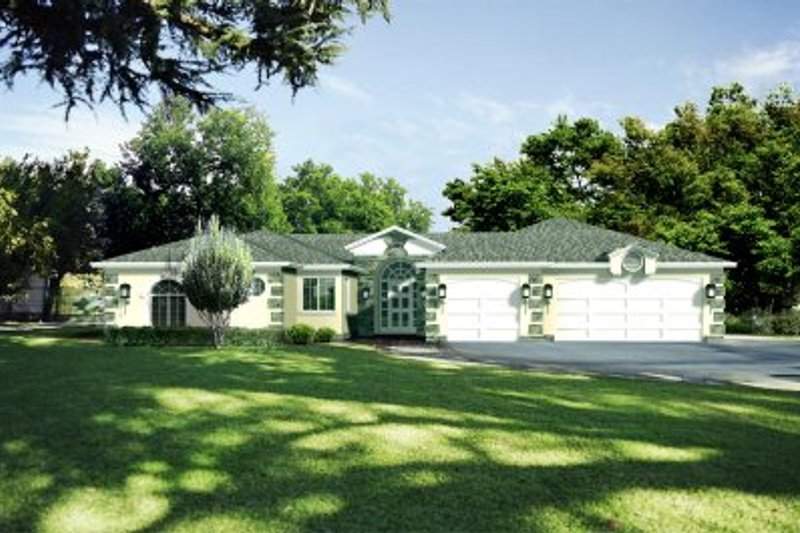 Exterior - Front Elevation 2 for Adobe / Southwestern House Plan #1-503 - 4 bed, 2 bath
