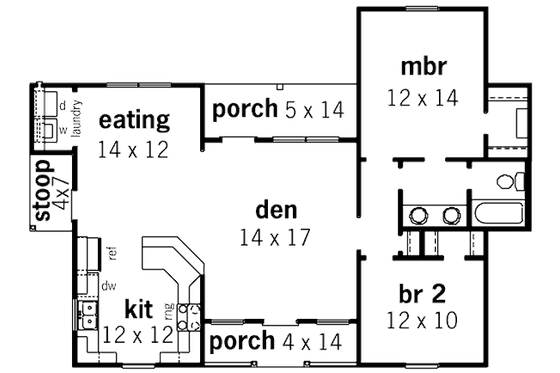 Floor Plan - Main Floor for Cottage House Plan #16-244 - 2 bed, 1 bath