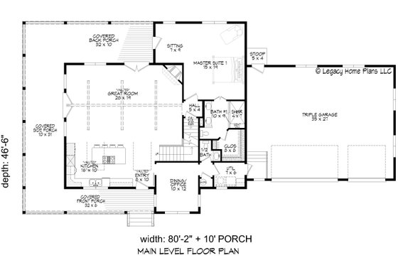 Floor Plan - Main Floor for Southern House Plan #932-580 - 3 bed, 2.5 bath
