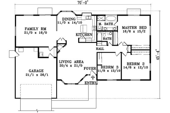 Floor Plan - Main Floor for Adobe / Southwestern House Plan #1-1416 - 3 bed, 2 bath