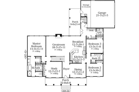 Floor Plan - Main Floor for Southern House Plan #406-110 - 5 bed, 3.5 bath