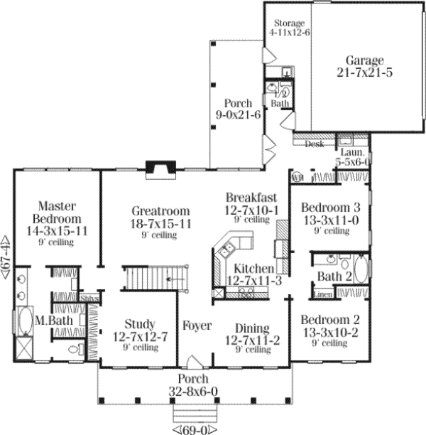 Home Plan - Southern Floor Plan - Main Floor Plan #406-110